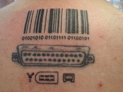 barcode tattoo on wrist. Tech#39;s geek tattoos via a