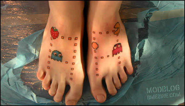 And there's this cute foot tattoo of PacMan and ghosts