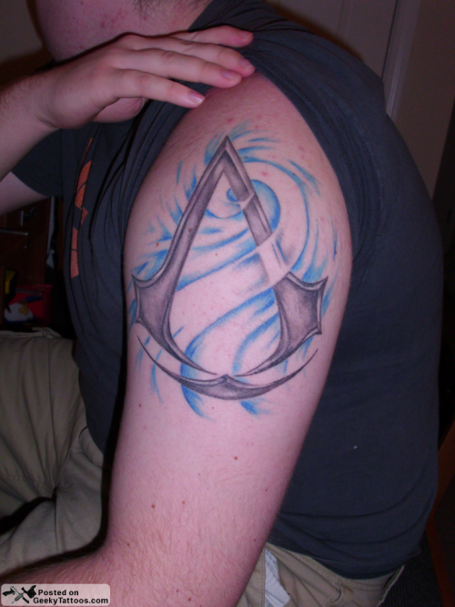 This nicely done tattoo of the Assassin 39s Creed logo is on the arm of Cody
