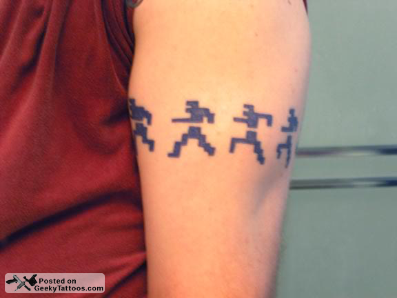 His arm band is of the Intellivision Running Man That's right kids back in
