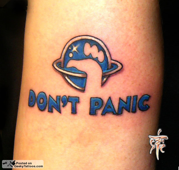 hitchhikers dont panic. one thing: Don#39;t Panic.