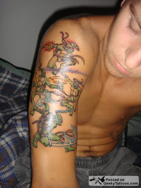 Teenage Mutant Ninja Turtles sleeve tattoo.