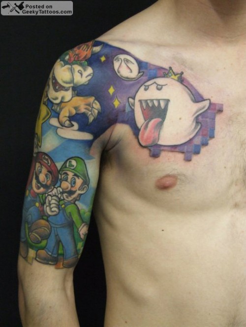 Wow Paul Devine's Mario half sleeve has turned out beautifully