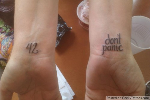 Alice in Wonderland/Hitchhikers Guide tattoos